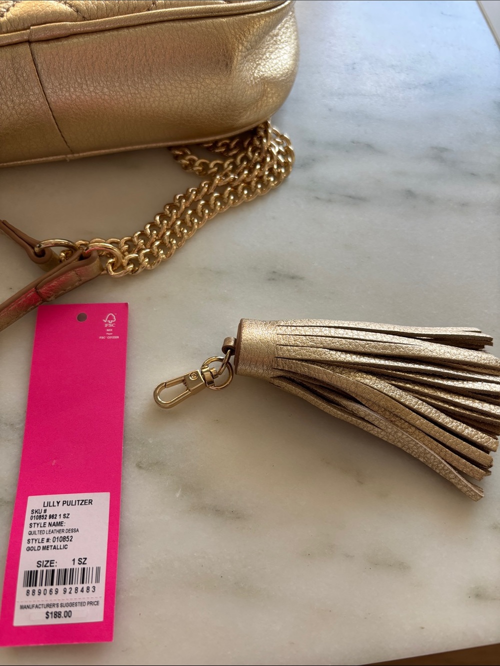 Lilly Pulitzer Dessa Quilted Gold Leather purse - Picture 3 of 6